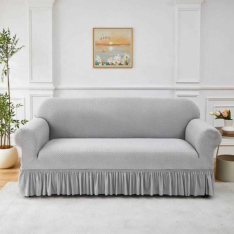 Jacquard Elastic Polyester Sofa Cover With Skirt Non Slip Protector