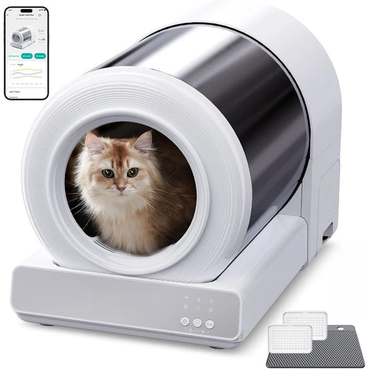 Smart Stainless Steel Cat Litter Box With App-Controlled Cleaning