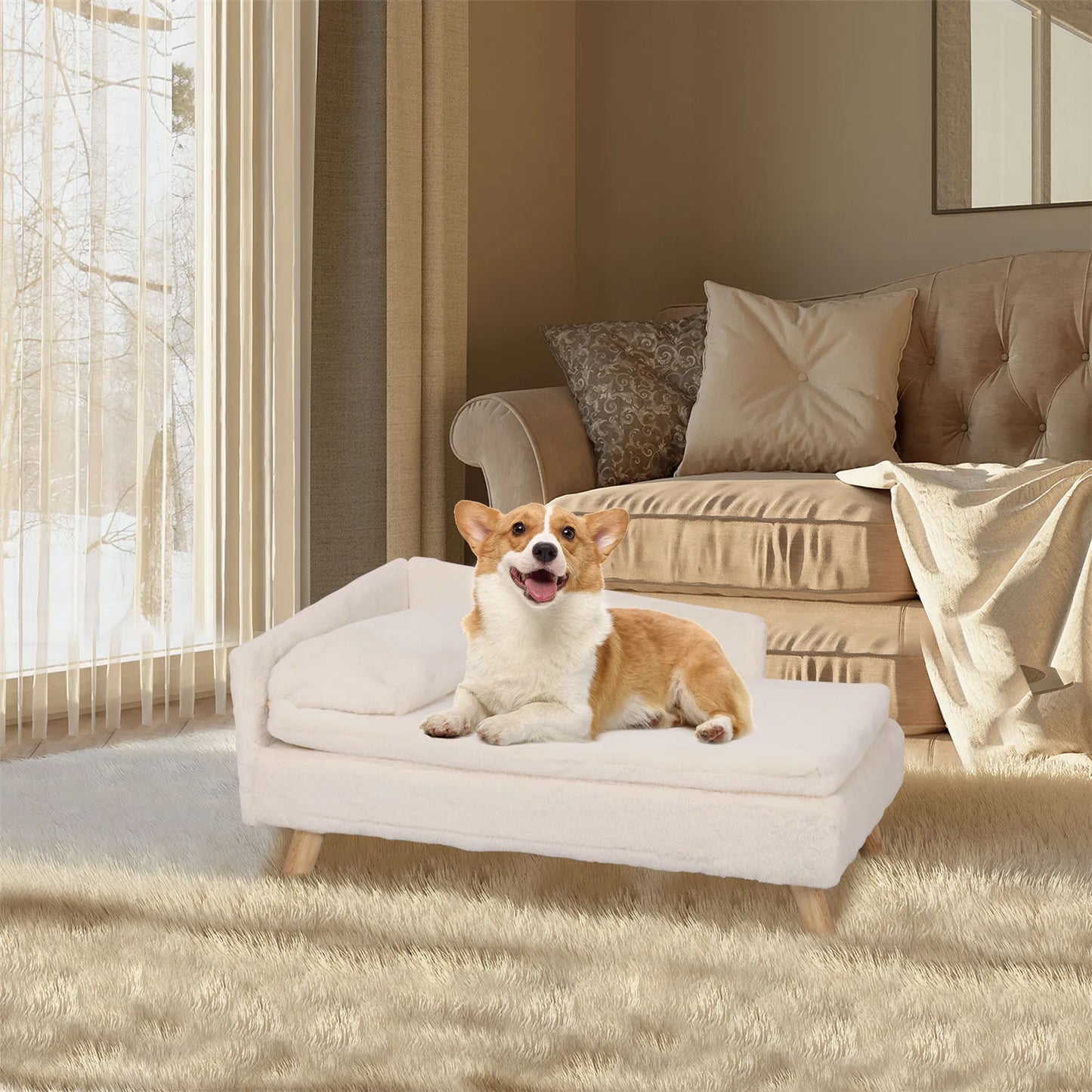 BINGOPAWCN Elevated Nordic Pet Bed With Waterproof Cozy Pad And Sturdy Wood Legs