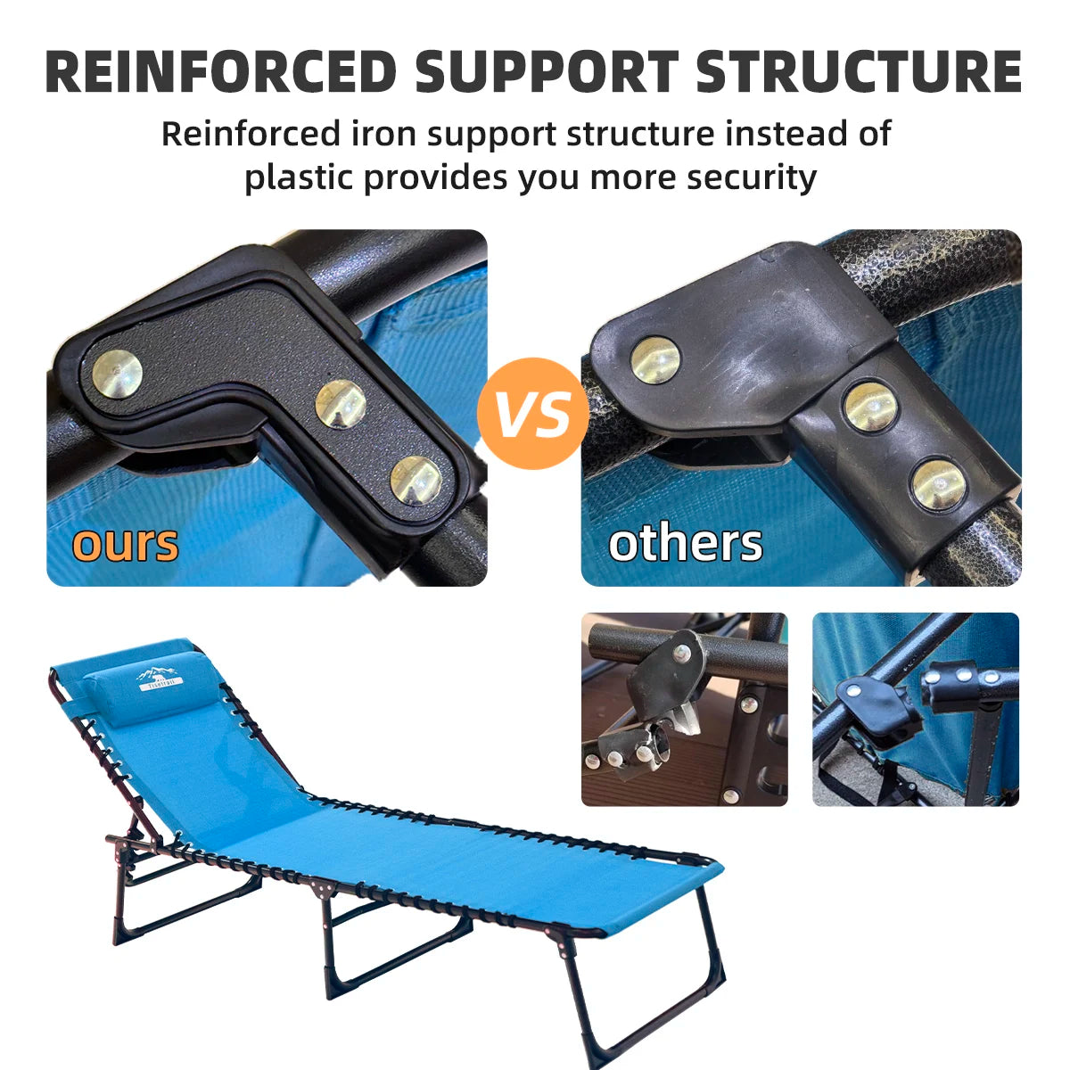 Tisetrail 2-Pack Folding Chaise Lounges With 5-Position Recliner