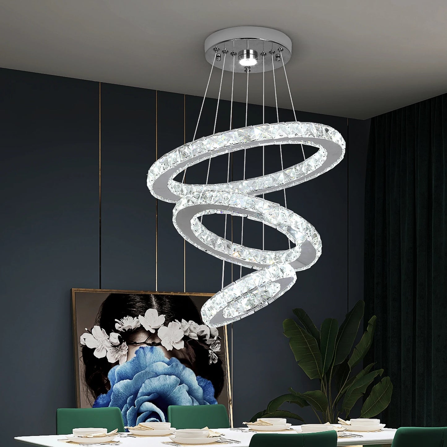 GreeLustr Modern LED Crystal Ring Pendant Chandelier For Living Room