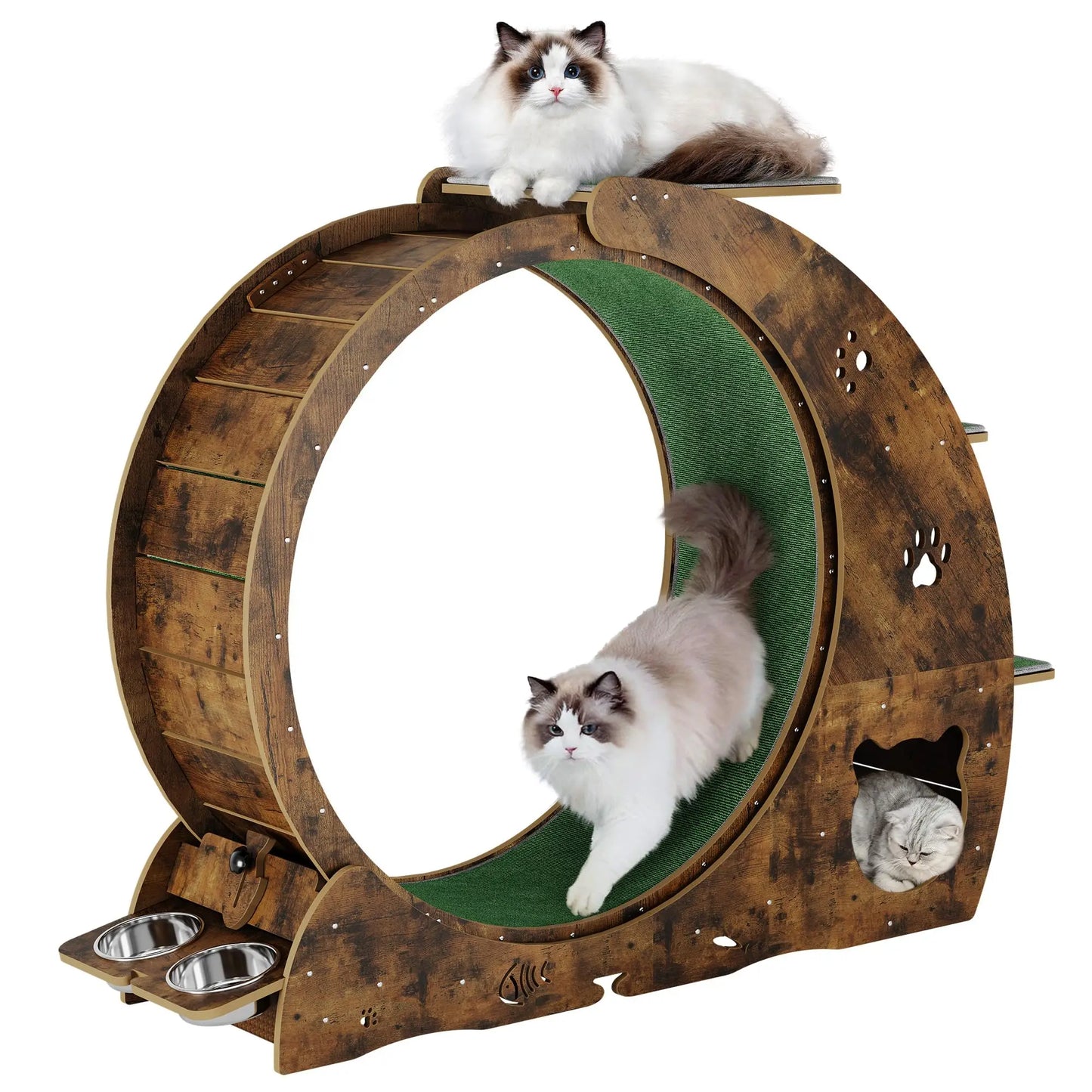 HiMISS 6-In-1 Cat Exercise Wheel Treadmill With Bowls