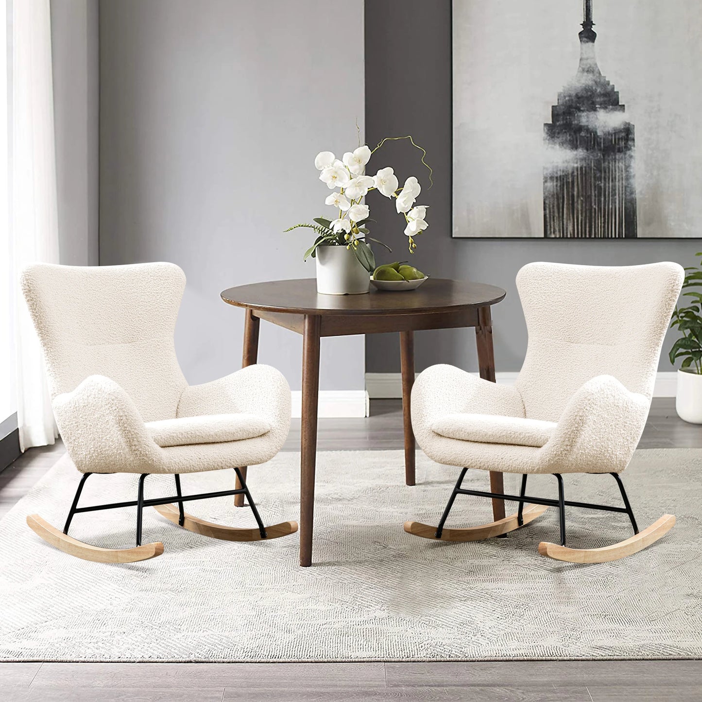 Comfortable Modern Rocking Chair With High Back And Armrests