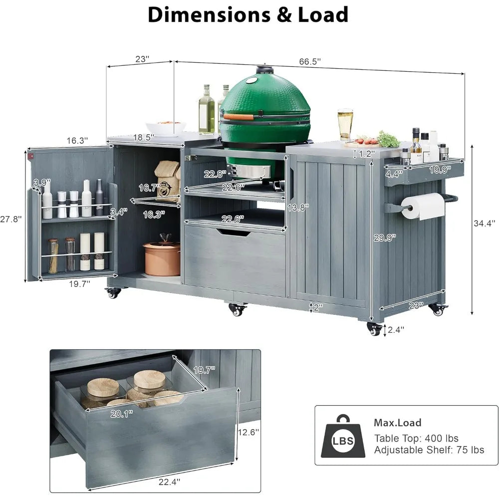 Outdoor Kitchen Island For Grills With Stainless Steel Top