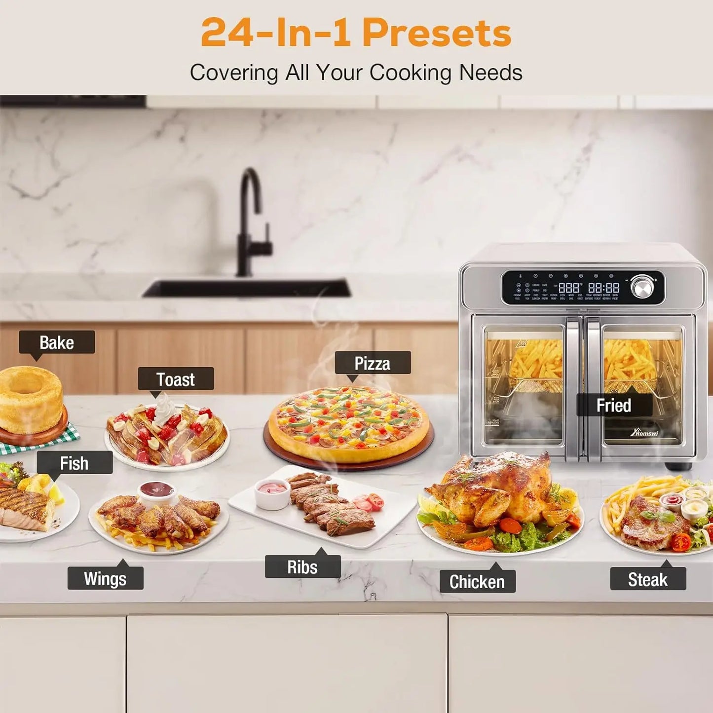 French Door Air Fryer Toaster Oven With 24 Presets