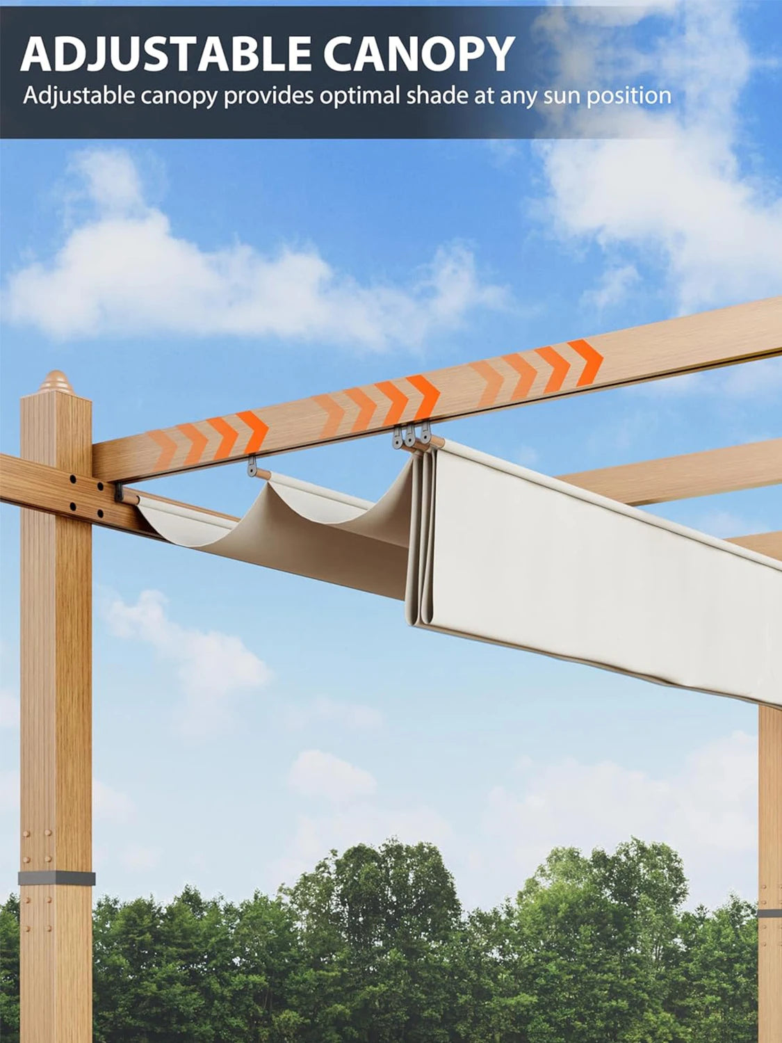 HiMISS Outdoor Pergola With Retractable Canopy And Faux Wood