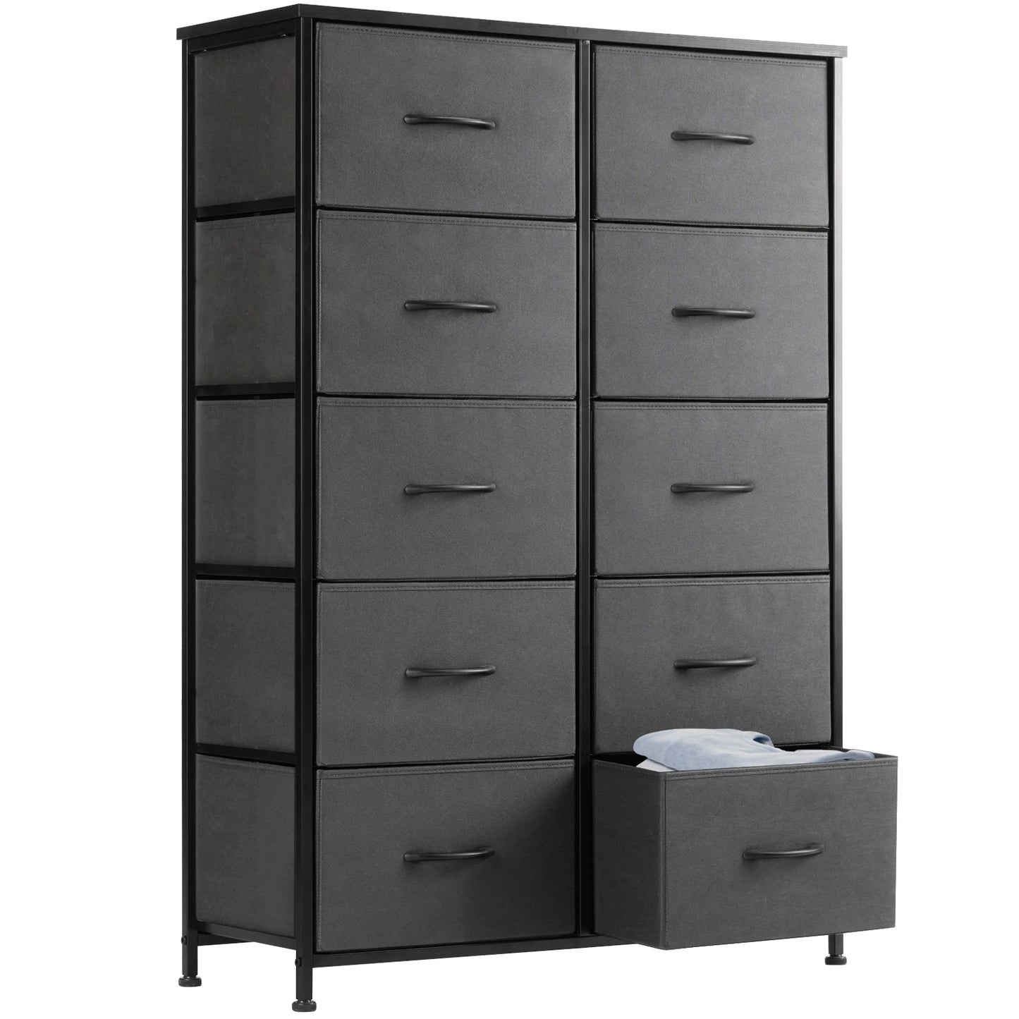 JHK Bedside Table With Fabric Drawers Wardrobe Steel Frame Storage
