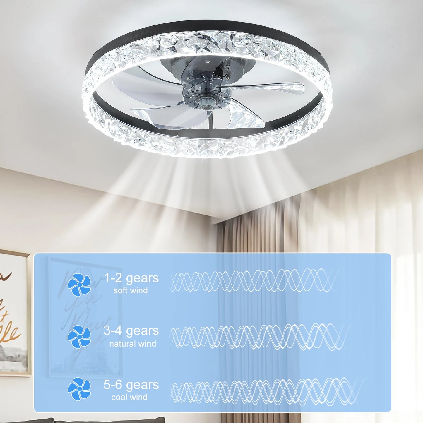 ARLGSITE Six Speed Dimmable LED Ceiling Fan Light with Remote