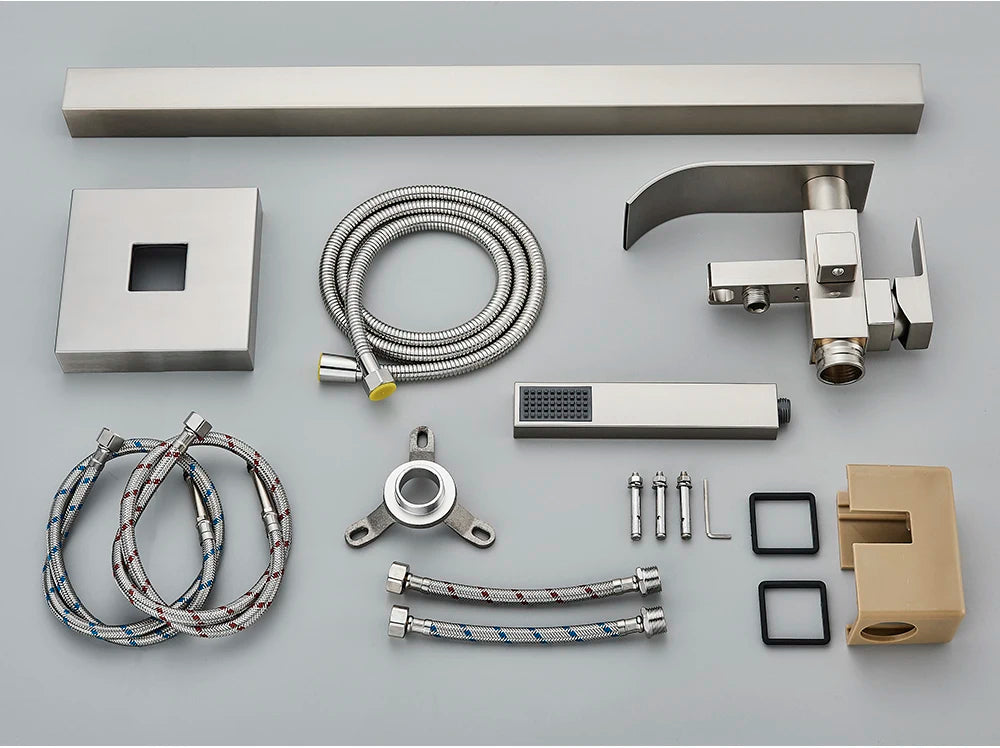 Poqihy Chrome Floor Mounted Bathtub Faucet Swivel Waterfall