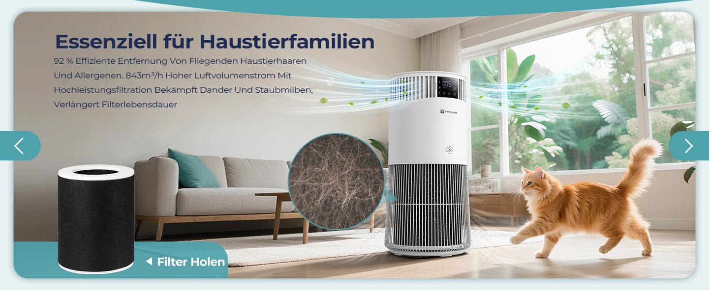 Amicura P2 Air Purifier For Pets Allergies 450 CADR