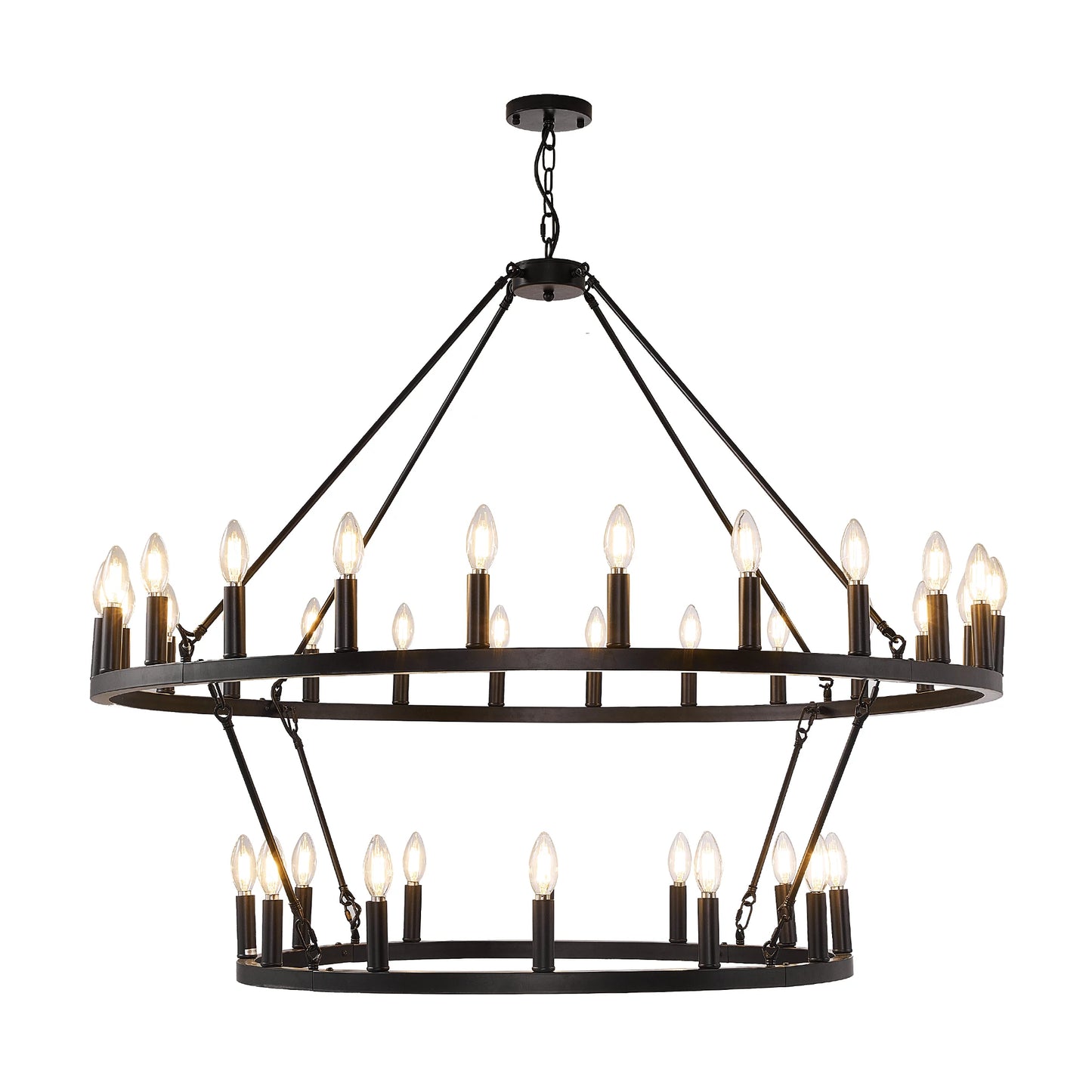Farmhouse Wagon Wheel Chandelier 2 Tier 36 Light Pendant