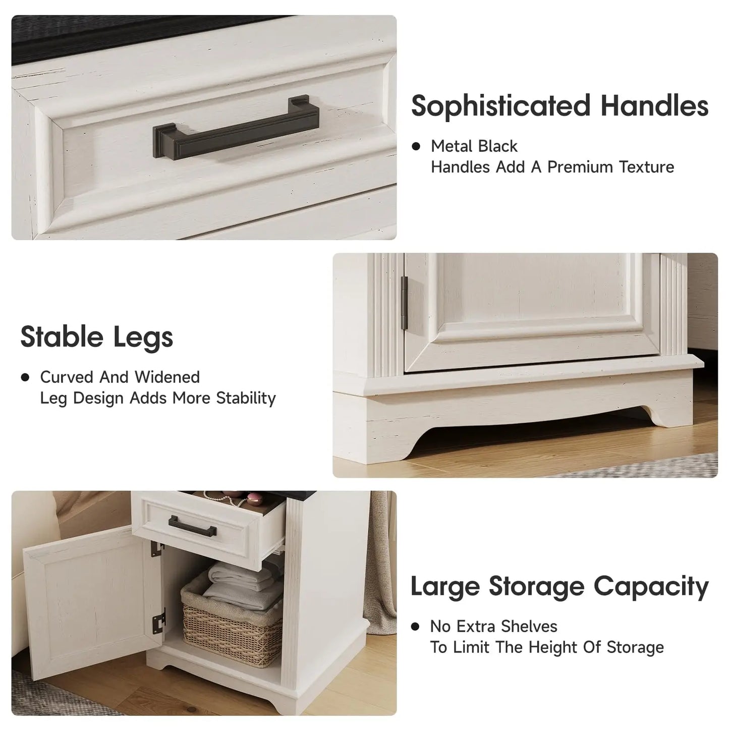 Vabches Nightstand With Drawers And Storage Cabinet