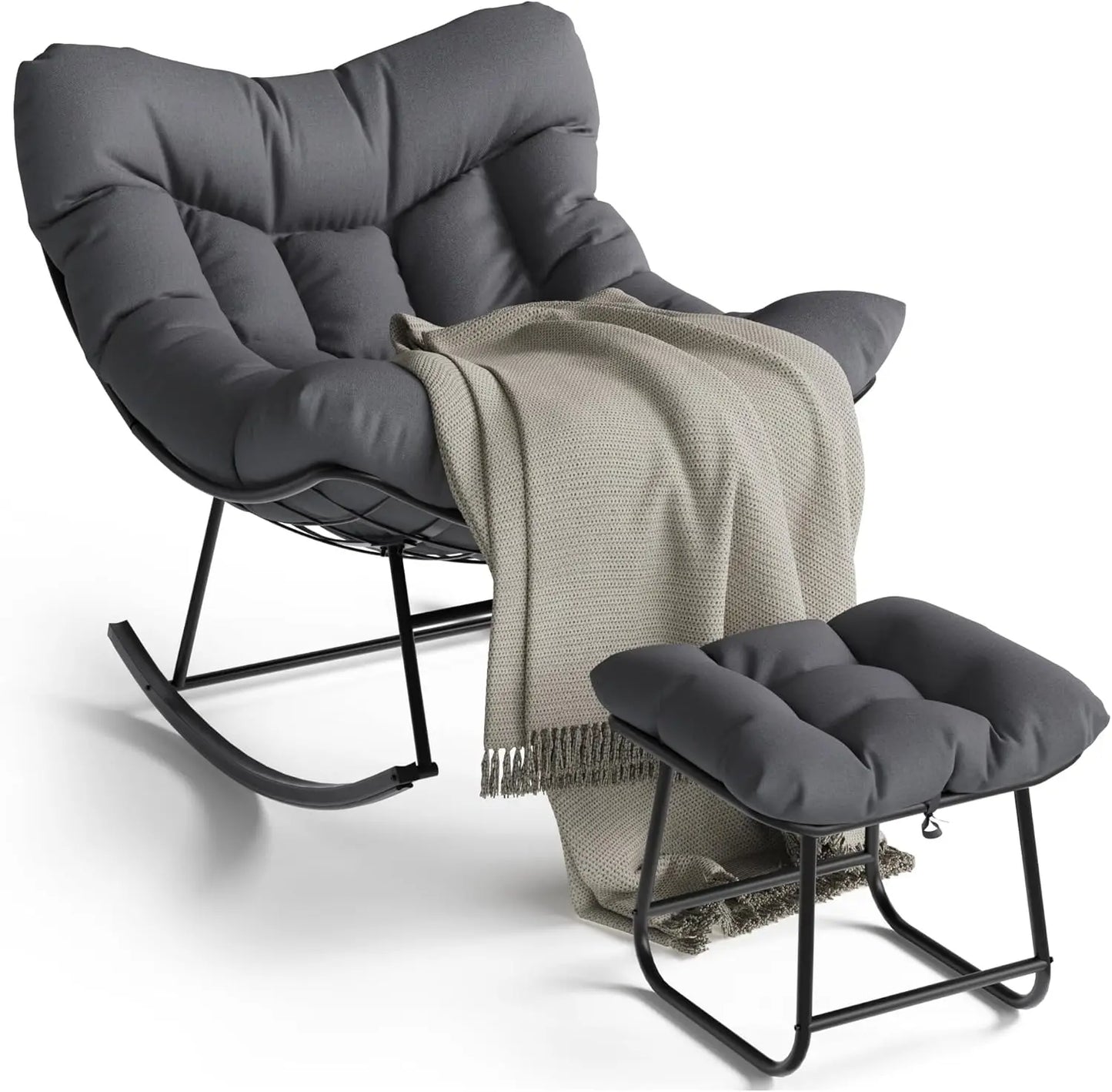 TWISTER.CK Outdoor Papasan Rocking Chair With Footrest