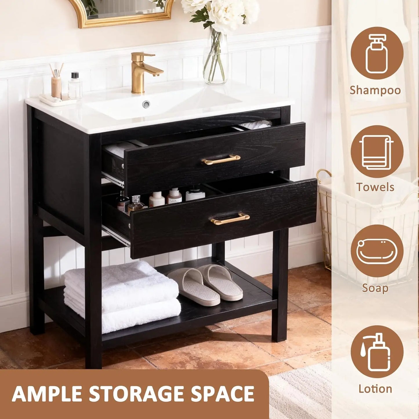Oak Farmhouse Bathroom Vanity Set All In One Ceramic Sink