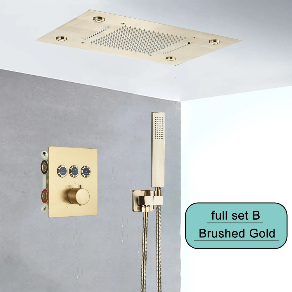 SAFLIHCAR Ceiling Rainfall Shower Set With Remote Control LED