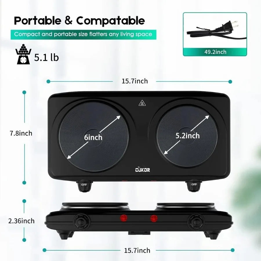 MDNG Portable Double Cast Iron 2 Burner Electric Stove