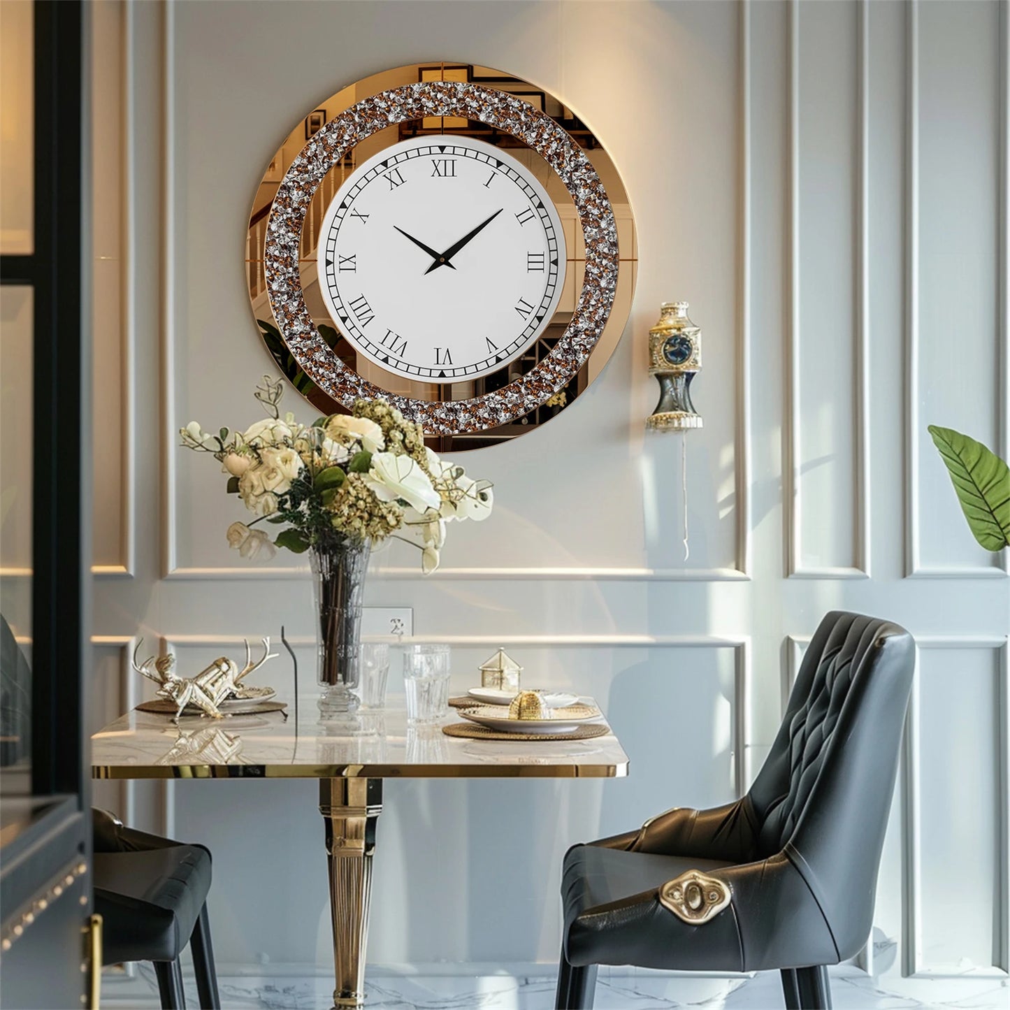 Bling Round Mirror Wall Clock Glam Sparkle Decor For Home
