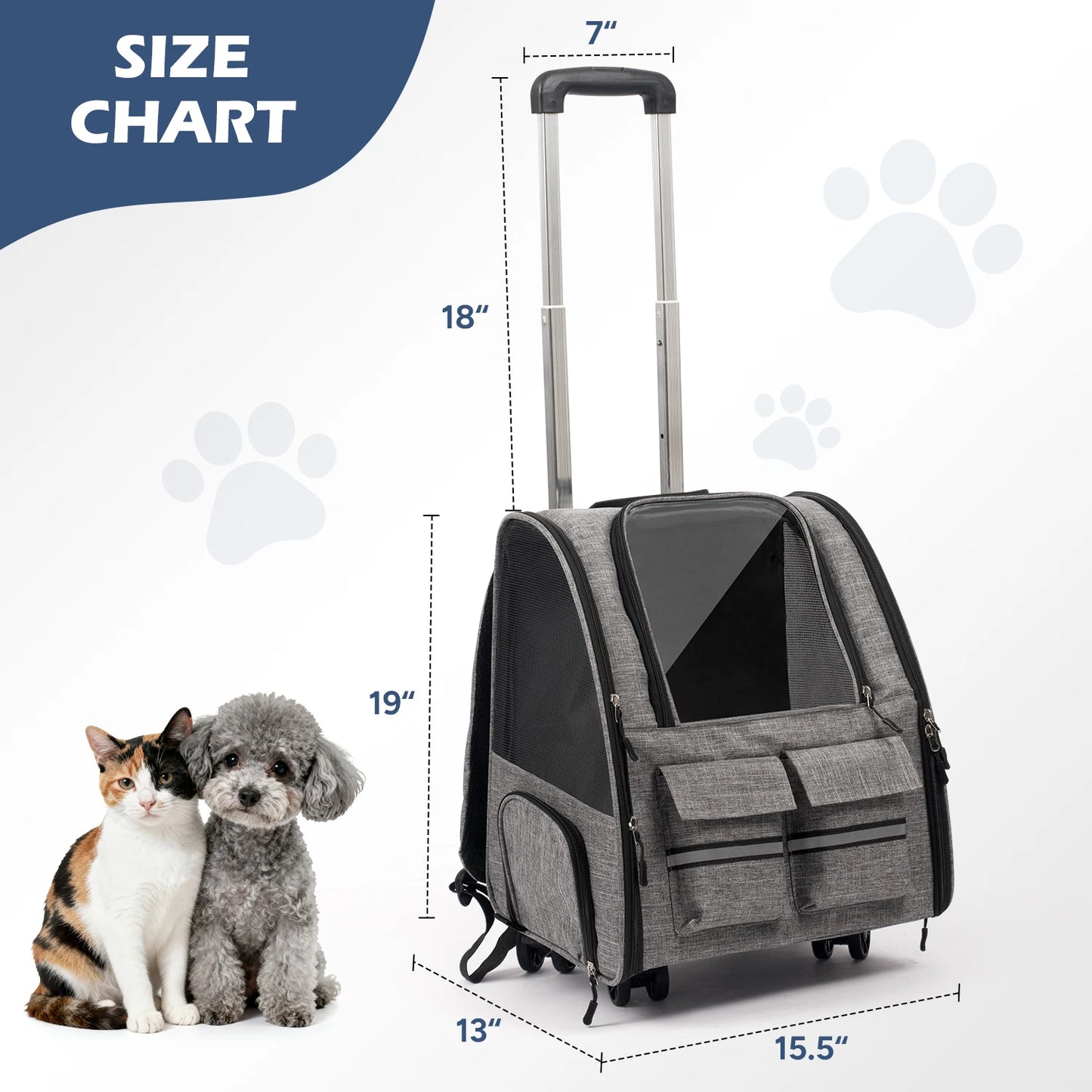 Rolling Pet Carrier Backpack With Removable Wheels