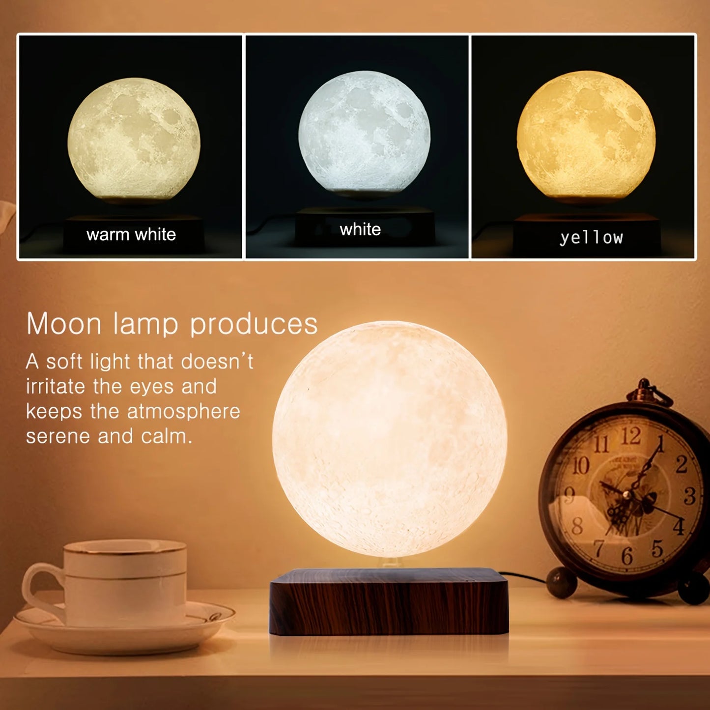 Mexllex Magnetic Moon Lamp With Wooden Base Three Temperature LED