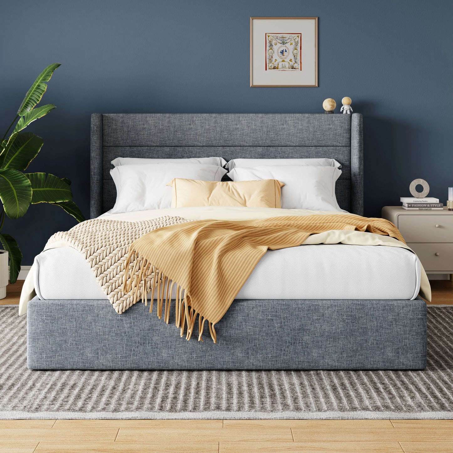 HOOMIC Lift Up Storage Bed With Wingback Headboard