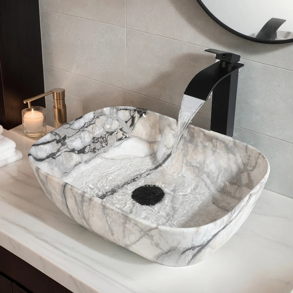 Torayvino Ceramic Vessel Sink Set With Marble Pattern Faucet