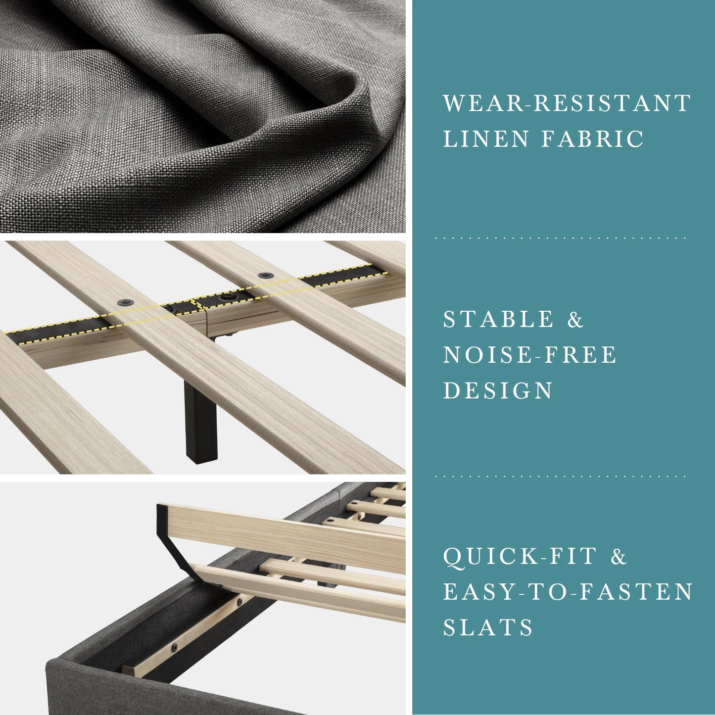 HOOMIC Upholstered Bed Frame With Adjustable Headboard Soft Linen