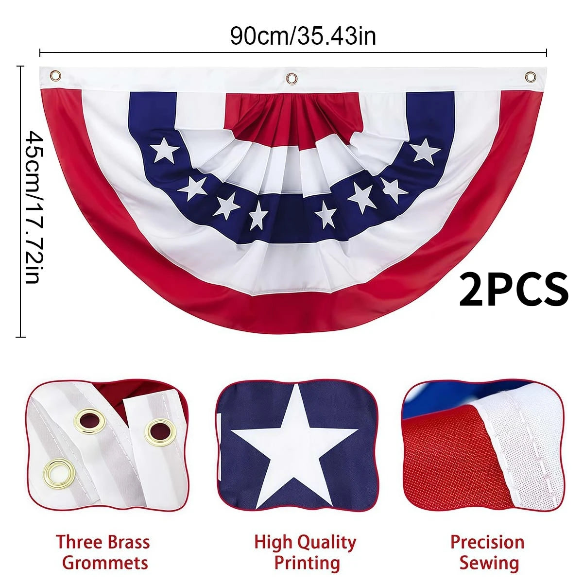 USA Pleated Half Fan Flag Bunting 2-Pack Independence Day