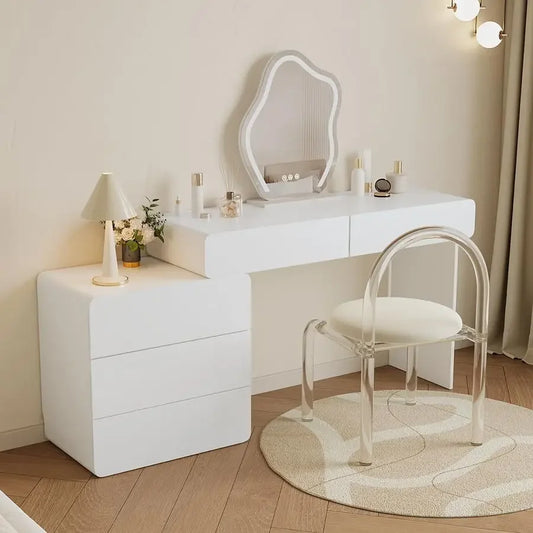 Makeup Vanity Set with Extendable Cabinet and Lighted Mirror