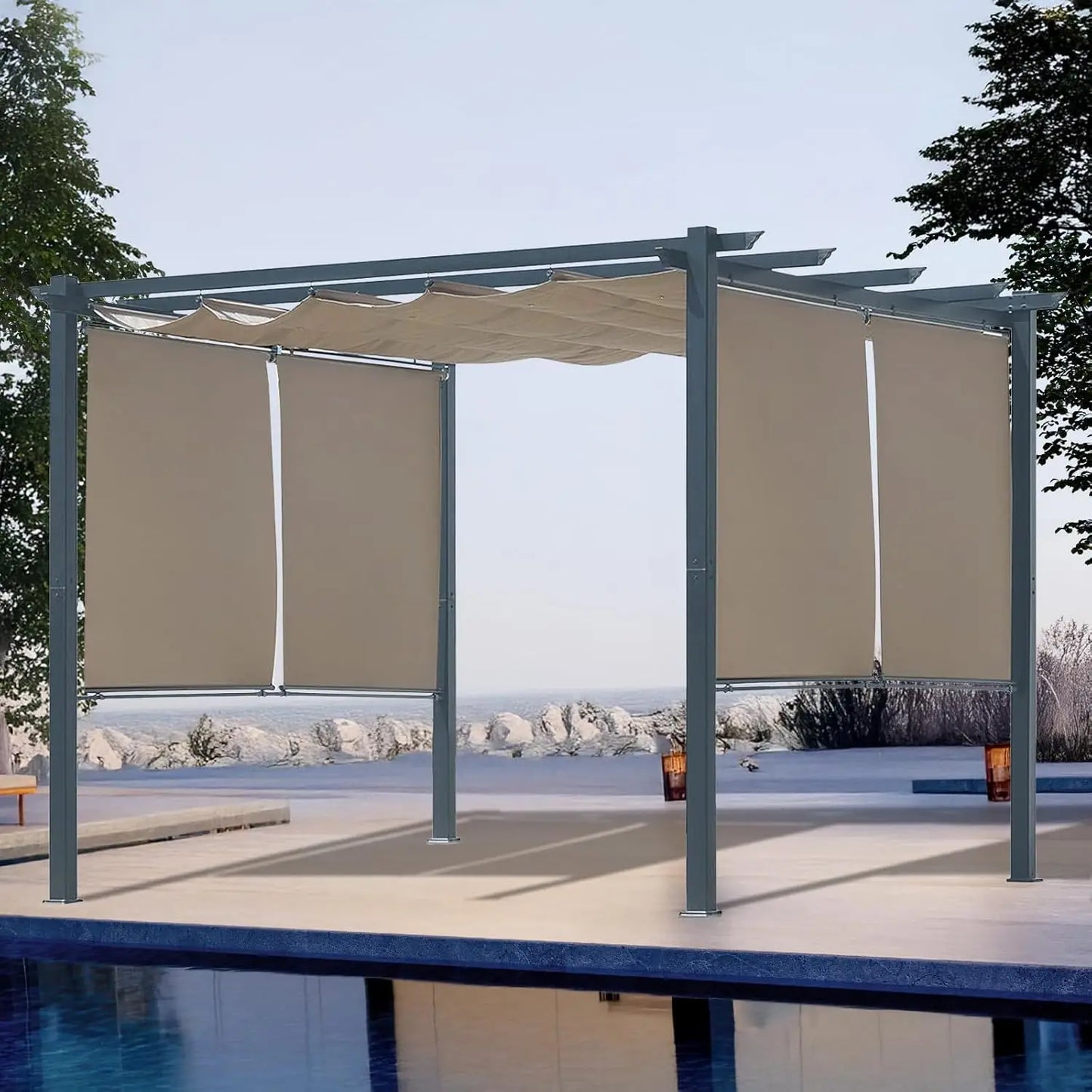 Aluminum Outdoor Pergola With Retractable Canopy And Side Shades