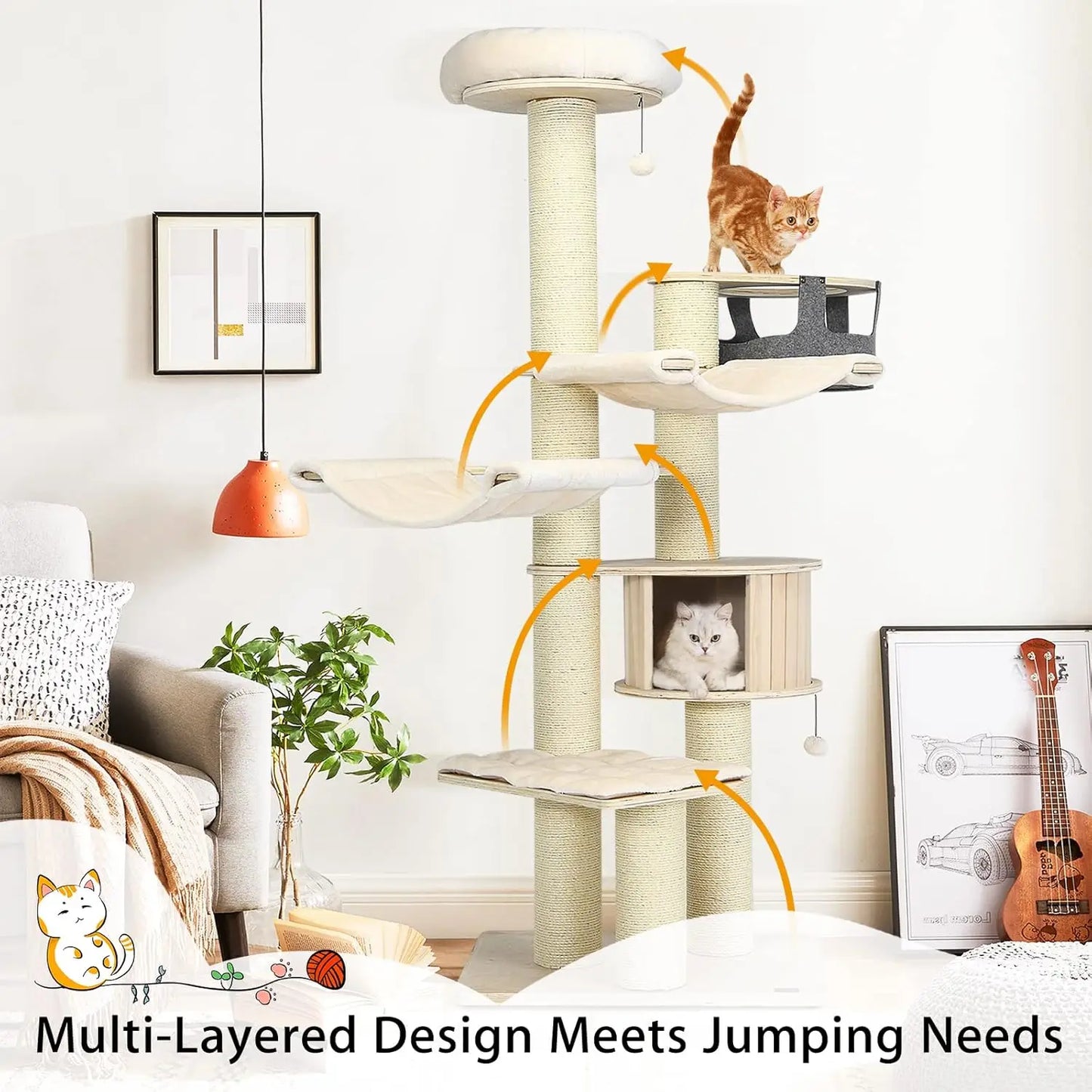 Cat Tree Multi-Level Tower With Sisal Scratching Posts Hammocks