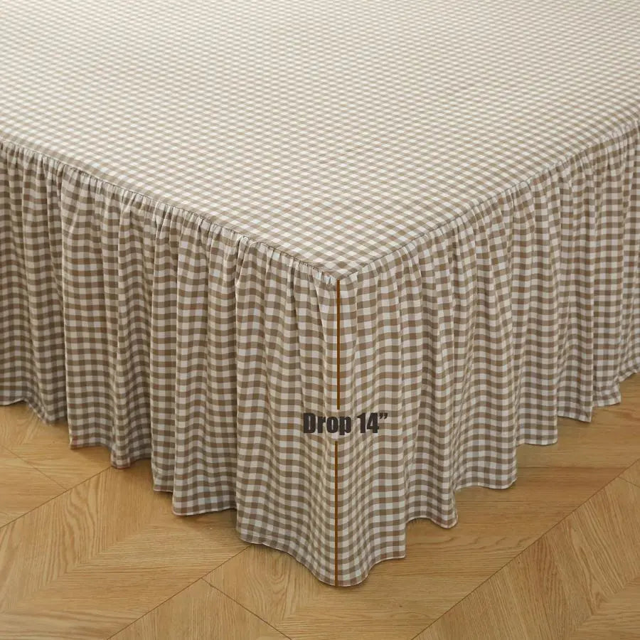 Washed Cotton Vintage Gingham Checkered Dust Ruffle Bed Skirt