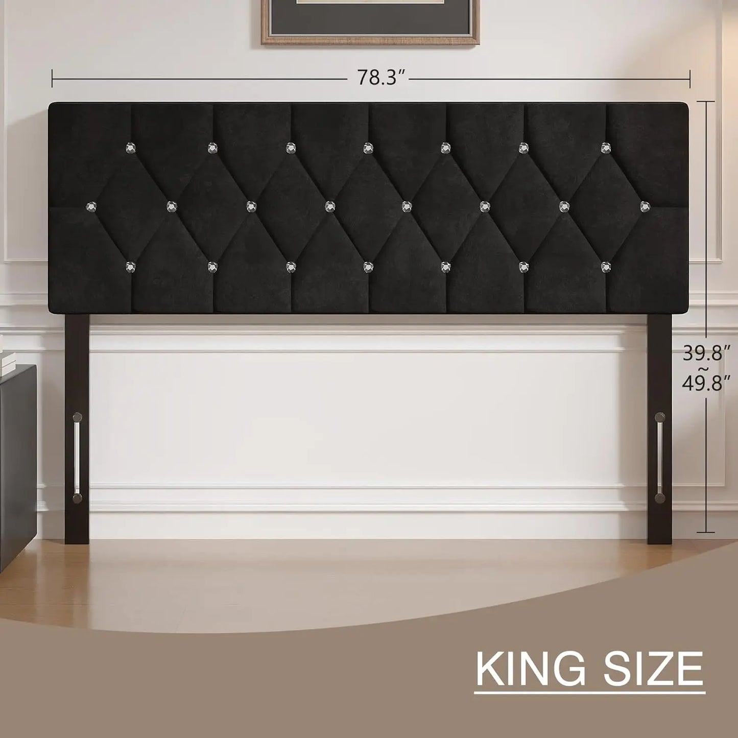 Tufted Upholstered Headboard With Adjustable Height And Diamond Button Design