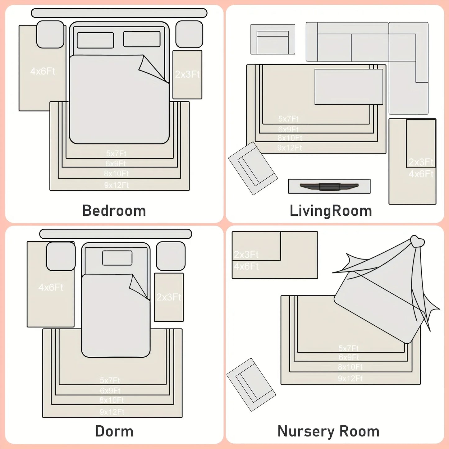 NONEDesign Soft Shaggy Non Slip Rug For Living Room Nursery