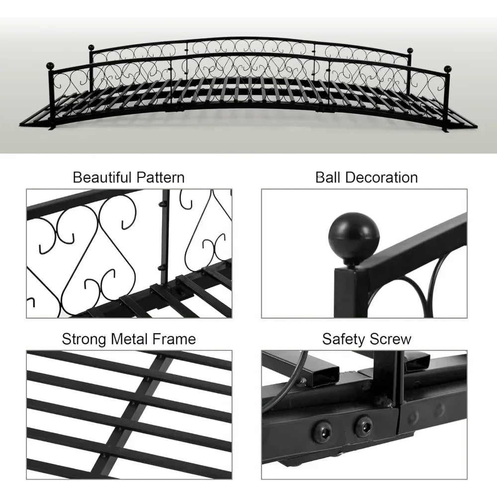 Metal Garden Bridge Durable Footbridge With Siderails