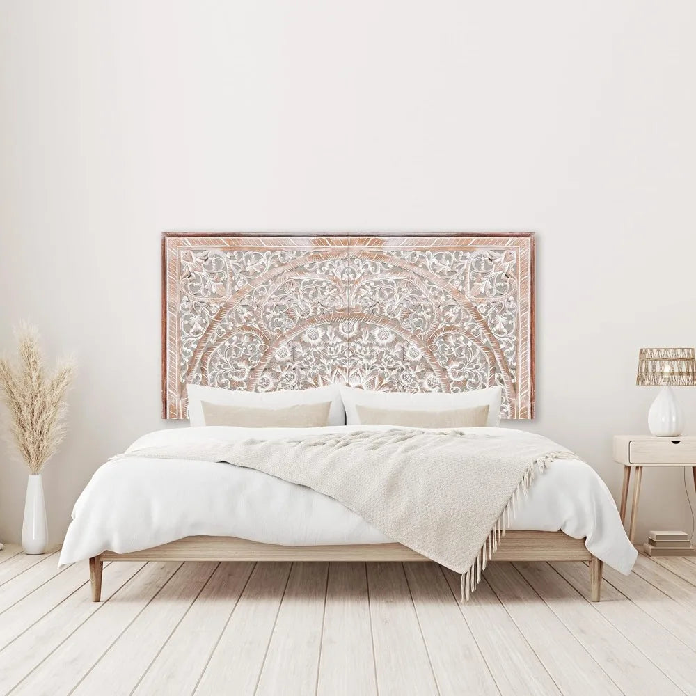 RBXC Handcarved Wood Headboard Decorative Wall Mount for Bed
