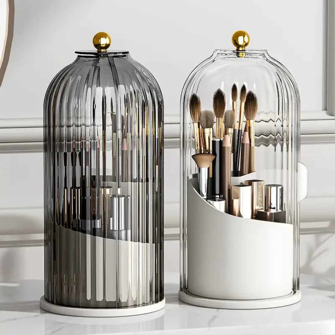 DIAMR Spinning Makeup Organizer With Lid For Vanity And Travel