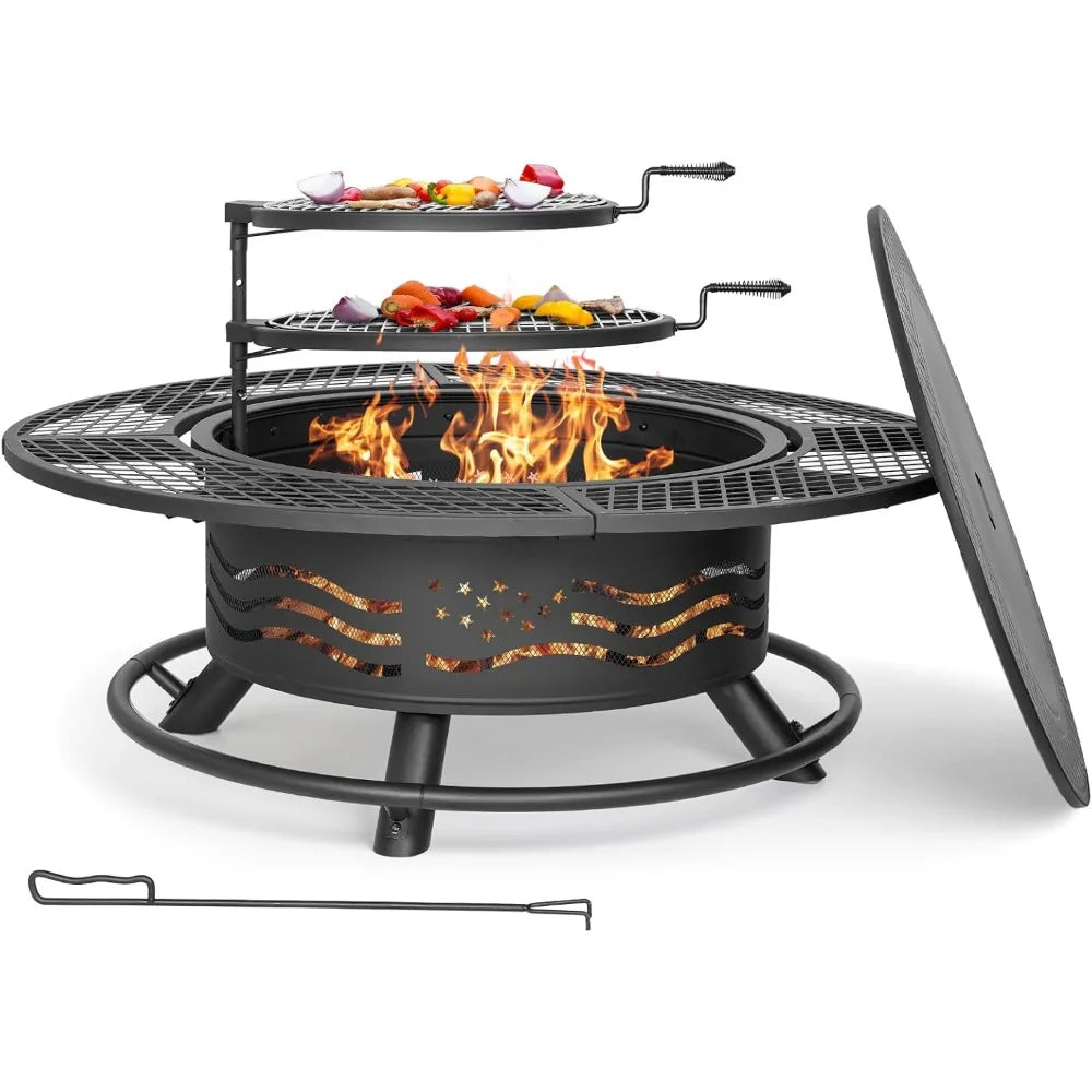 Outdoor Fire Pit With Cooking Grates And Cover Lid