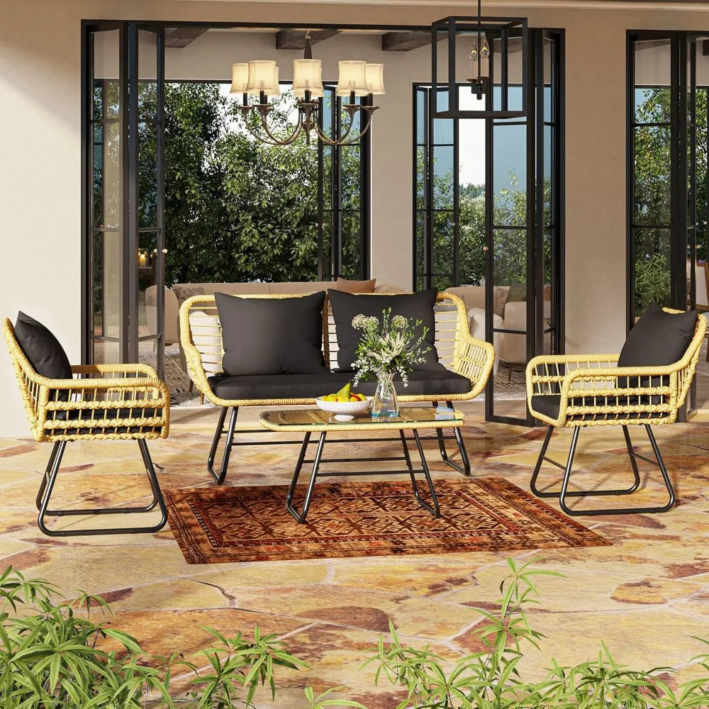 XMSJ Outdoor Patio Wicker Furniture Set All Weather Conversation