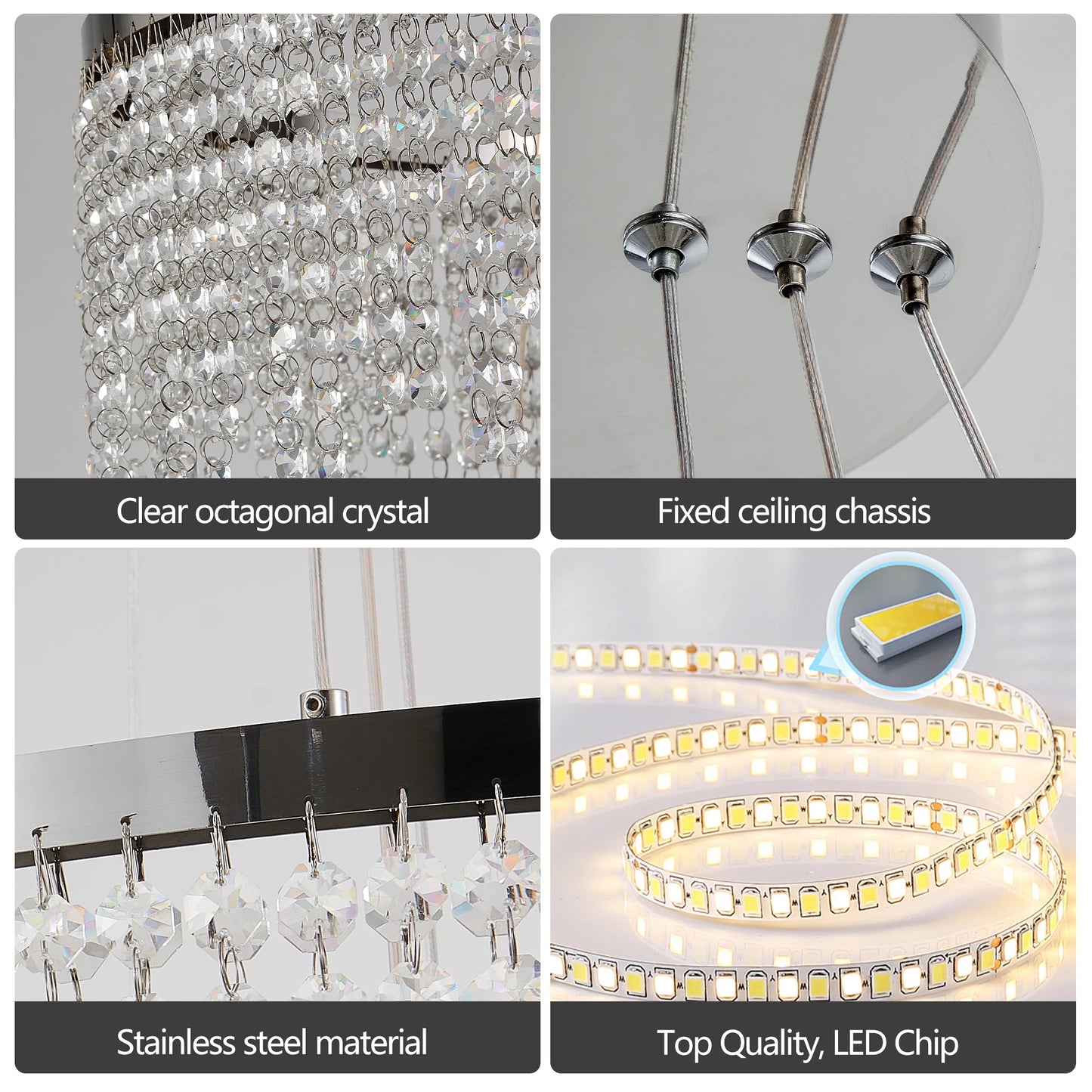 Crystal Pendant Chandelier LED Ceiling Light With Adjustable Color Temperature