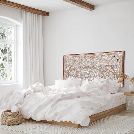 RBXC Handcarved Wood Headboard Decorative Wall Mount for Bed
