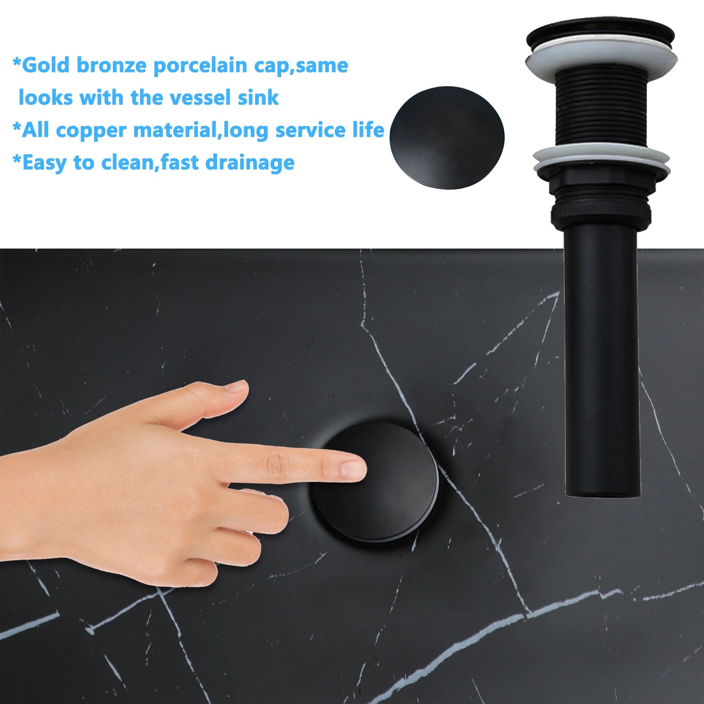KEMAIDI Rectangular Marble Vanity Vessel Sink Above Counter Bathroom Faucet Set