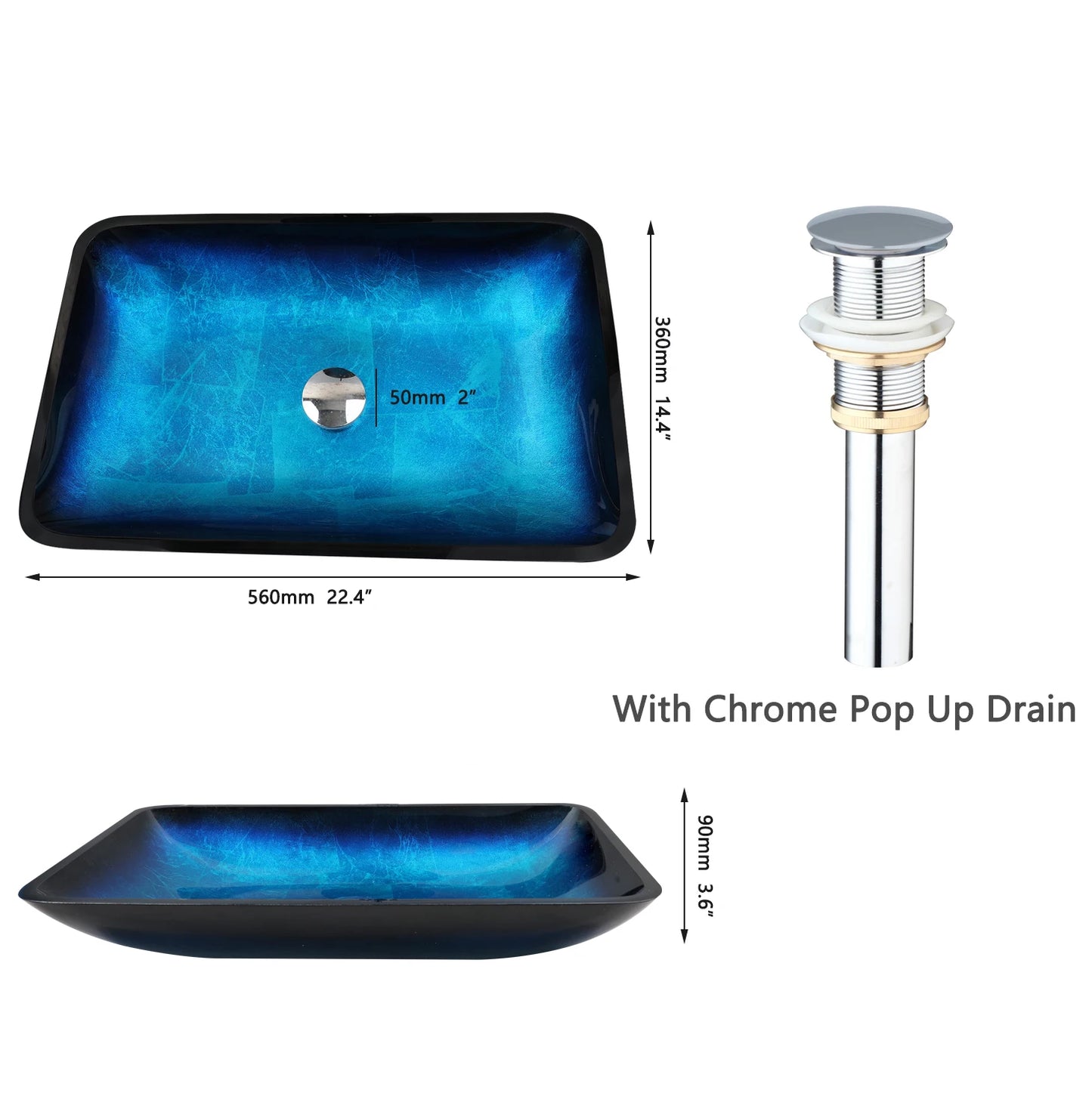 YANKSMART Tempered Glass Basin Sink With Faucet Set For Bathroom