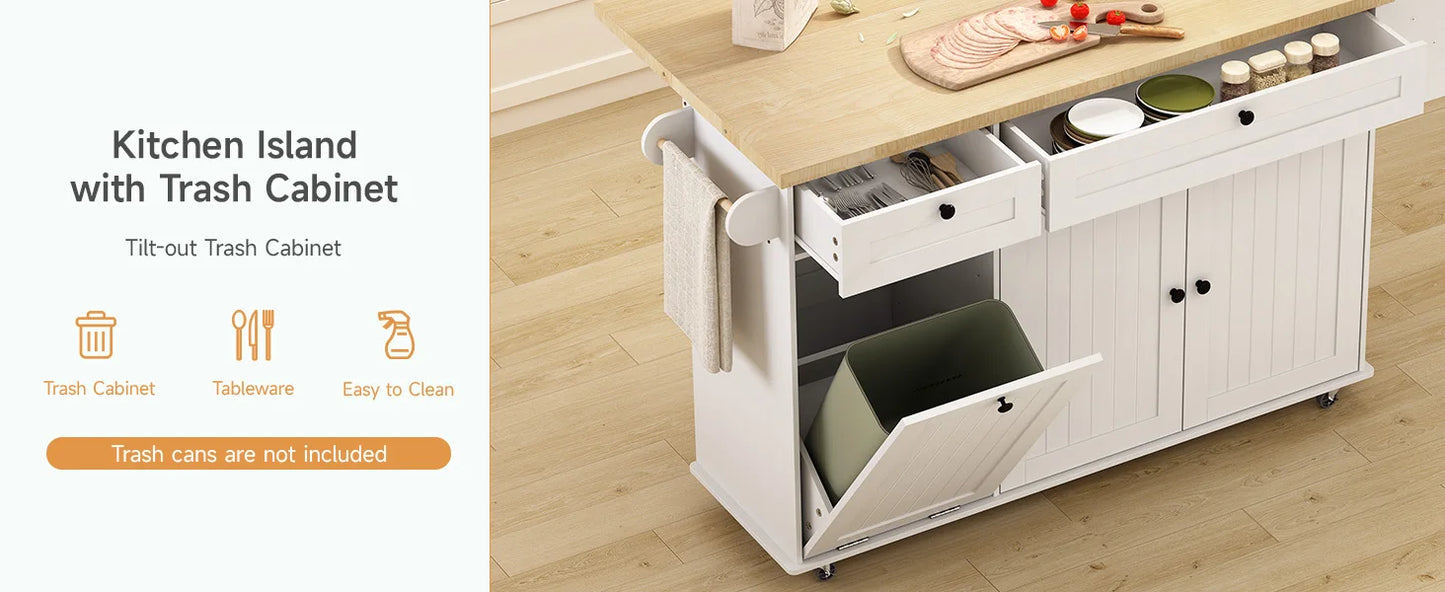 ONBRILL Mobile Kitchen Island Cart With Power Outlet And Storage