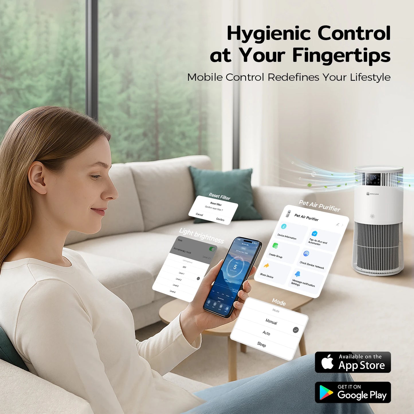 Amicura P2 Air Purifier For Pets Allergies 450 CADR