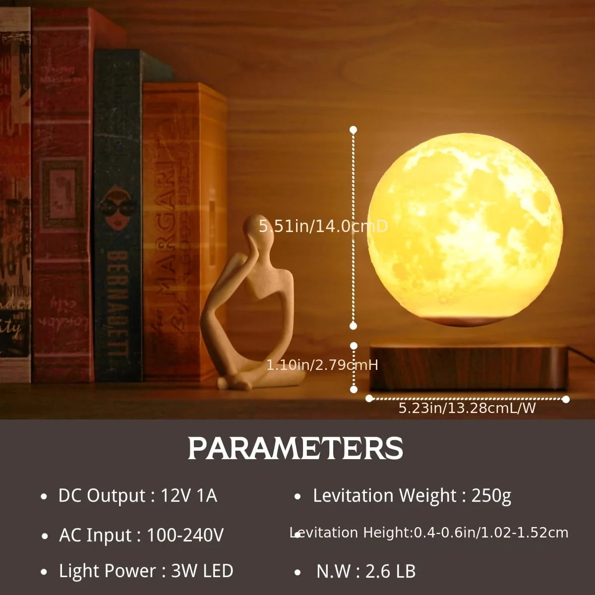 Mexllex Magnetic Moon Lamp With Wooden Base Three Temperature LED