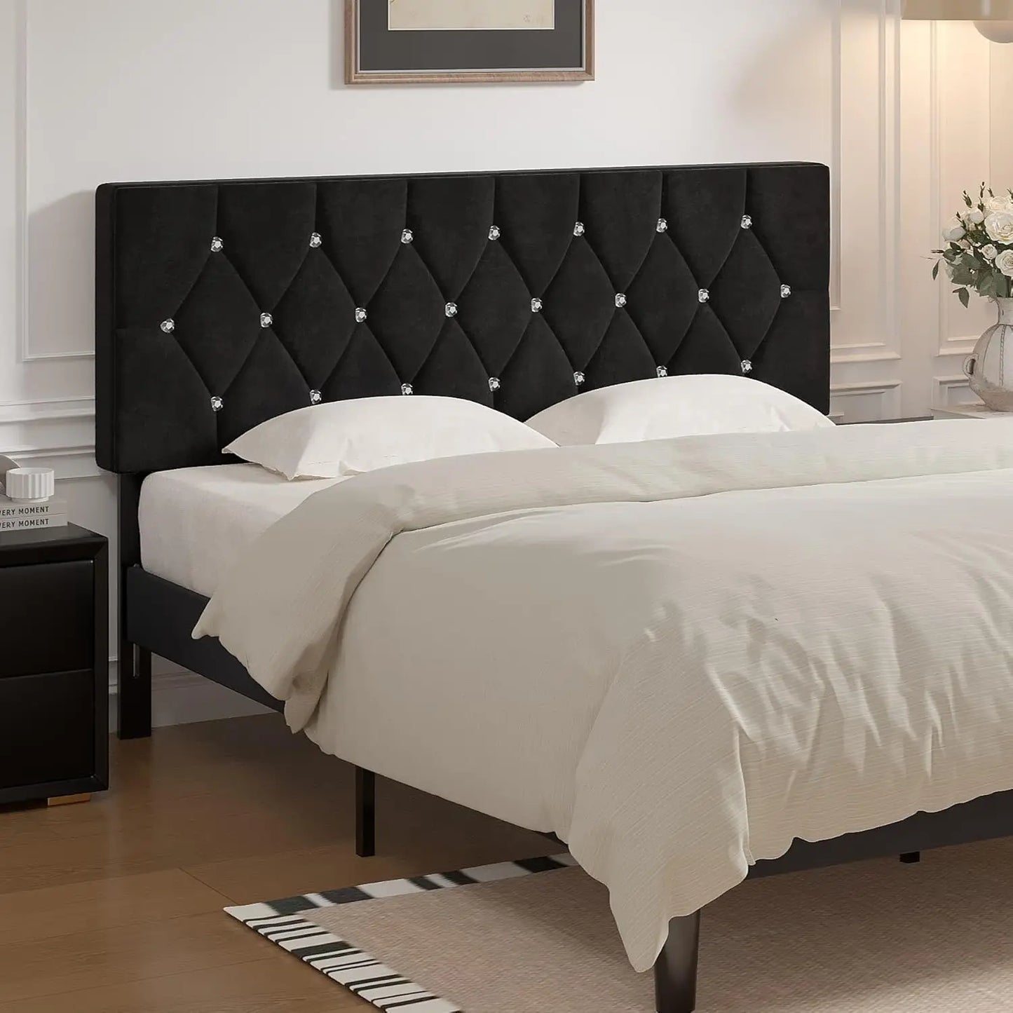 Tufted Upholstered Headboard With Adjustable Height And Diamond Button Design