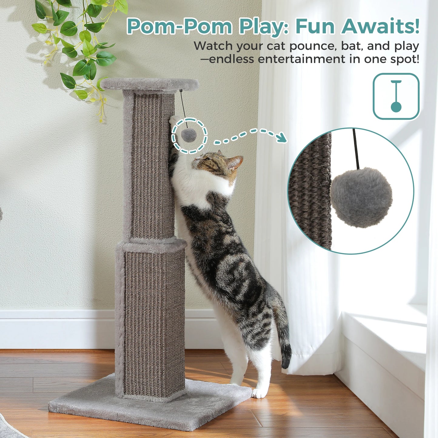 PAWZ Road Large Cat Scratching Post With Sisal Ball Toy For Indoor Cats