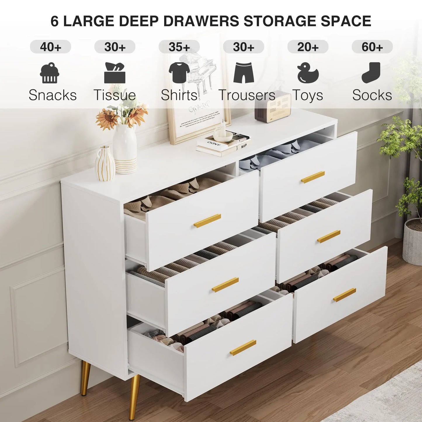 HiMISS Modern 6-Drawer Dresser With Fabric Drawers And Steel Frame