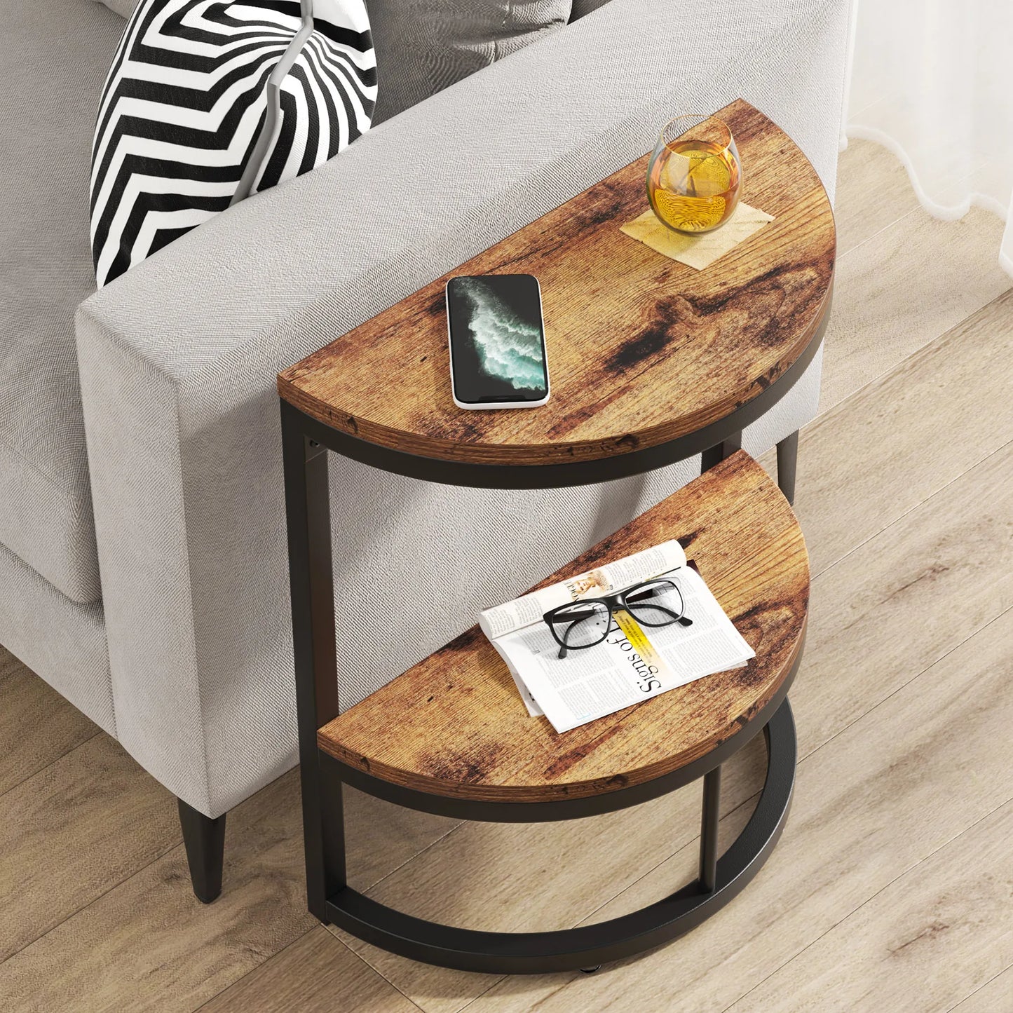 Tribesigns End Table Semi Circle With Storage Shelf
