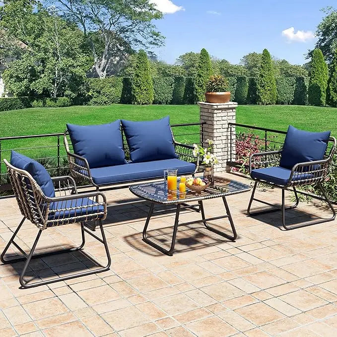 XMSJ Outdoor Patio Wicker Furniture Set All Weather Conversation